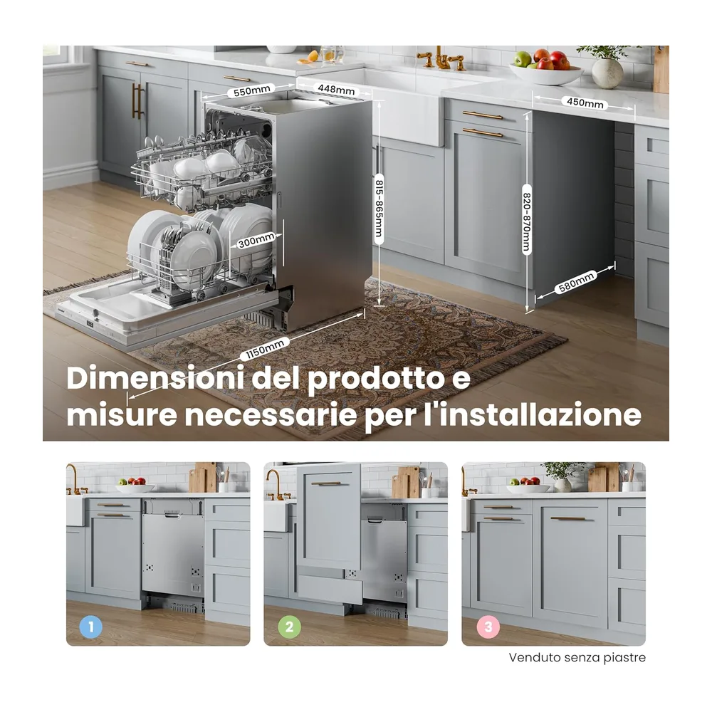COMFEE Lavastoviglie da Incasso 45 cm 10 Coperti 8 Programmi Wifi Inox [Classe di efficienza energetica E] — 3