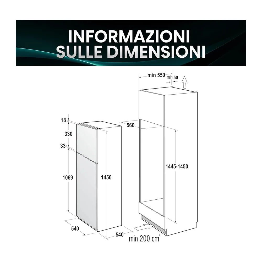 Hisense RI1P205NEWE Frigorifero Combinato Incasso 205 Litri — 3