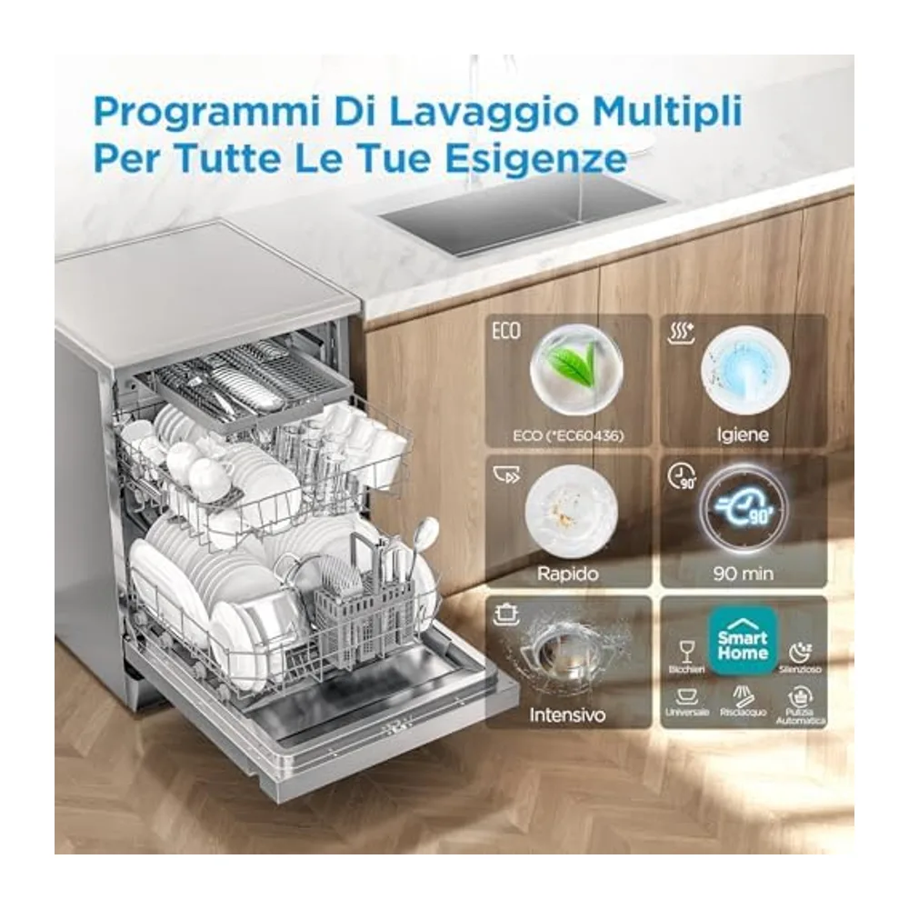 Midea Lavastoviglie Libera Installazione 14 Coperti 10 Programmi WiFi Inox [Classe di efficienza energetica C] — 3
