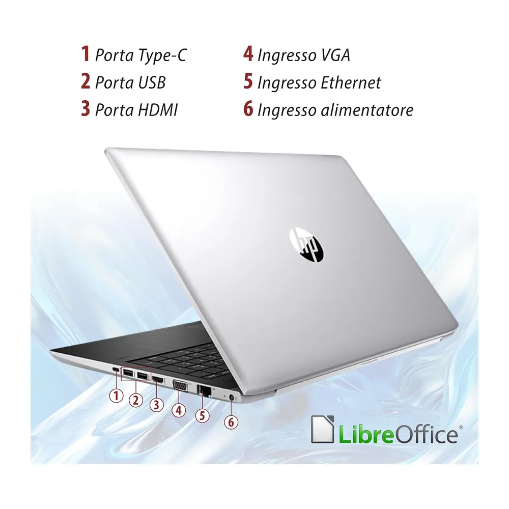 HP Probook, Pc Portatile intel i5-7200u 2.5Ghz 2 Core, Display HD da 15.6", Ram 16Gb, SSD 256 Gb, Notebook — 4