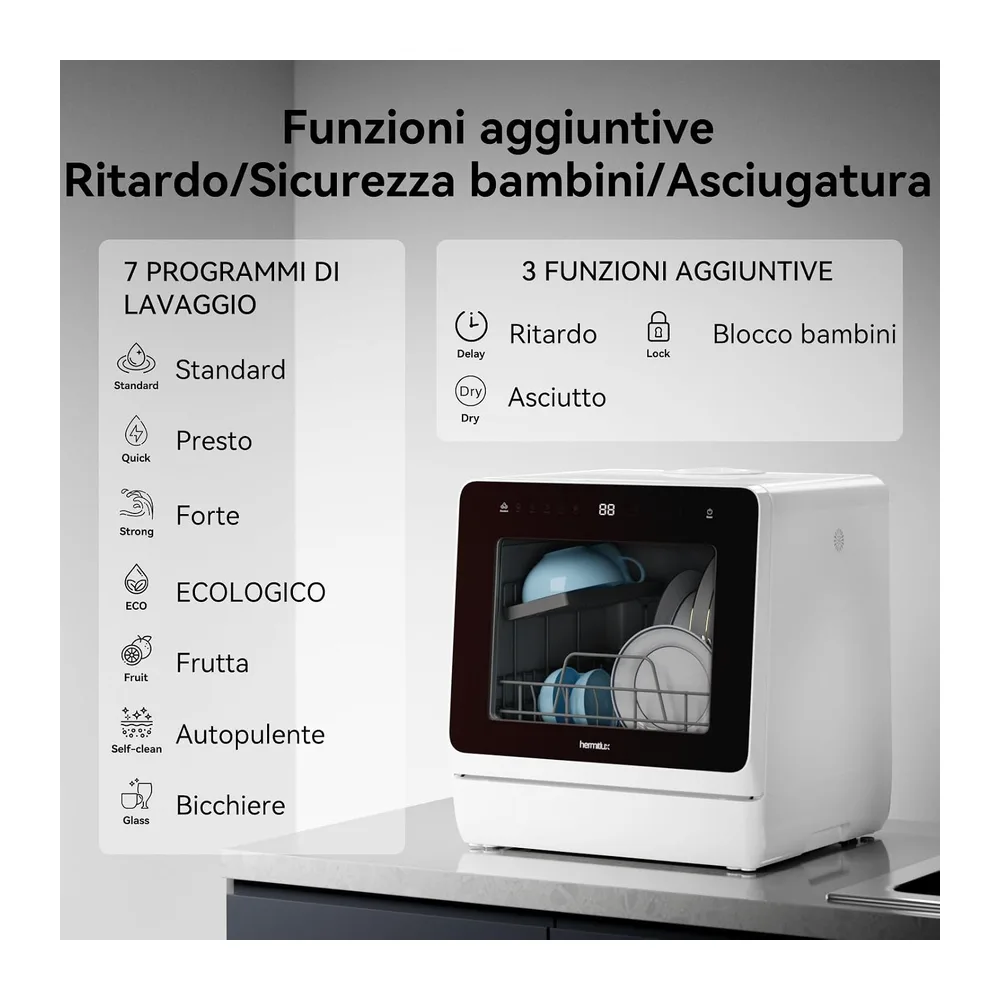 Hermitlux Lavastoviglie Portatile 7+3 Programmi di Lavaggio — 3