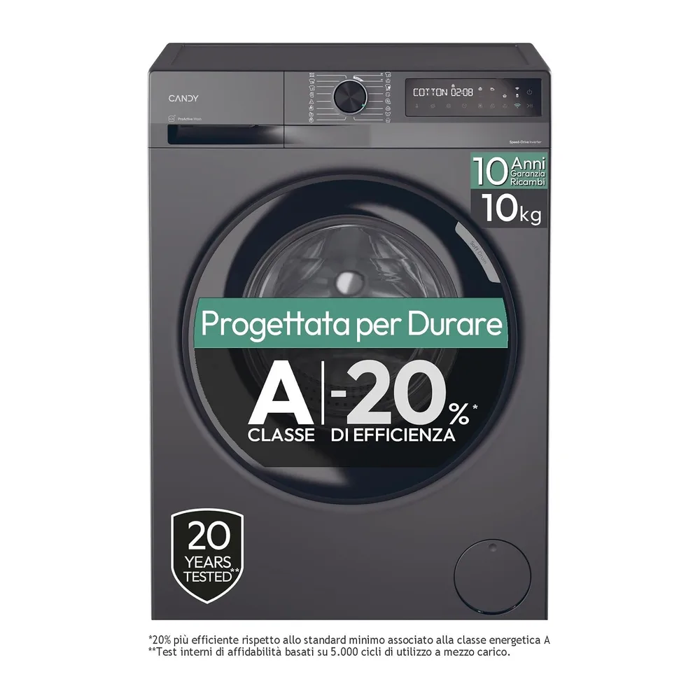 Candy ProWash 500 Lavatrice 10 Kg, 1400 Giri, Classe A-20%, Antracite [Classe di efficienza energetica A]