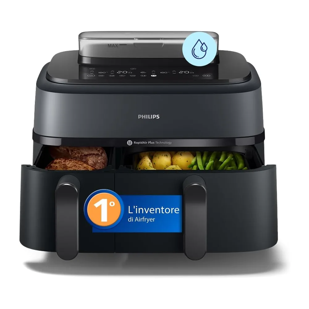 Philips Airfryer 5000 - Friggitrice ad aria Doppio Cestello 9L, Vapore