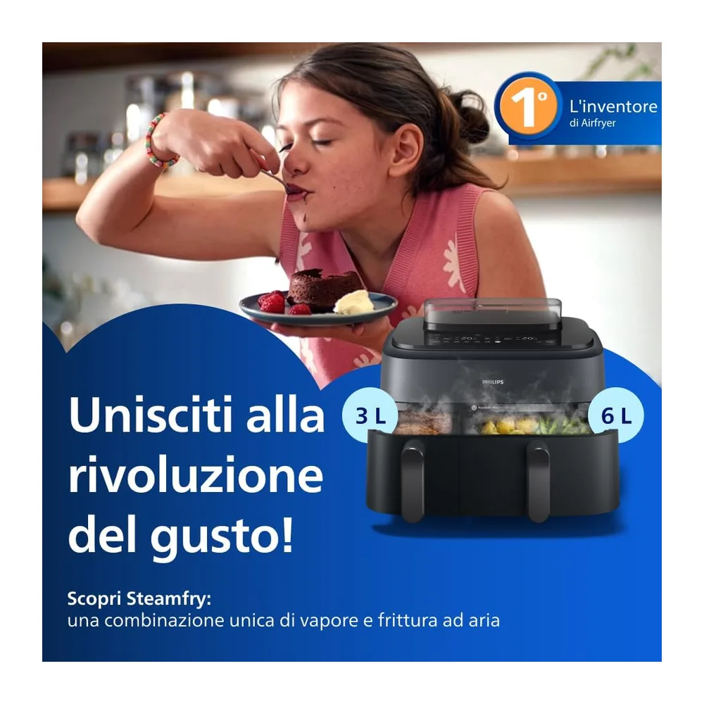 Philips Airfryer 5000 - Friggitrice ad aria Doppio Cestello 9L, Vapore — 3