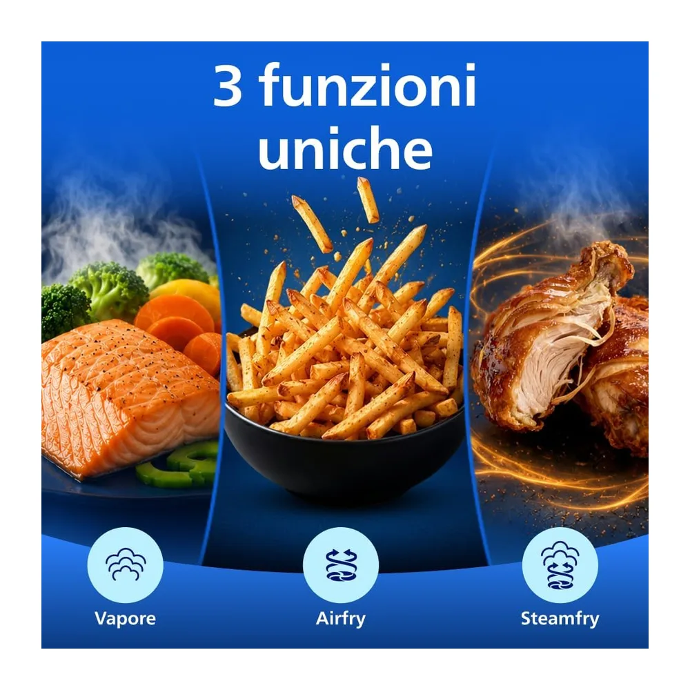 Philips Airfryer 5000 - Friggitrice ad aria Doppio Cestello 9L, Vapore — 4