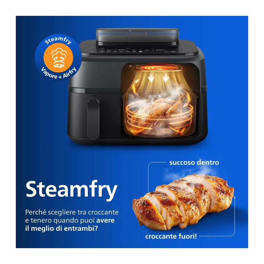 Philips Airfryer 5000 - Friggitrice ad aria Doppio Cestello 9L, Vapore — 5