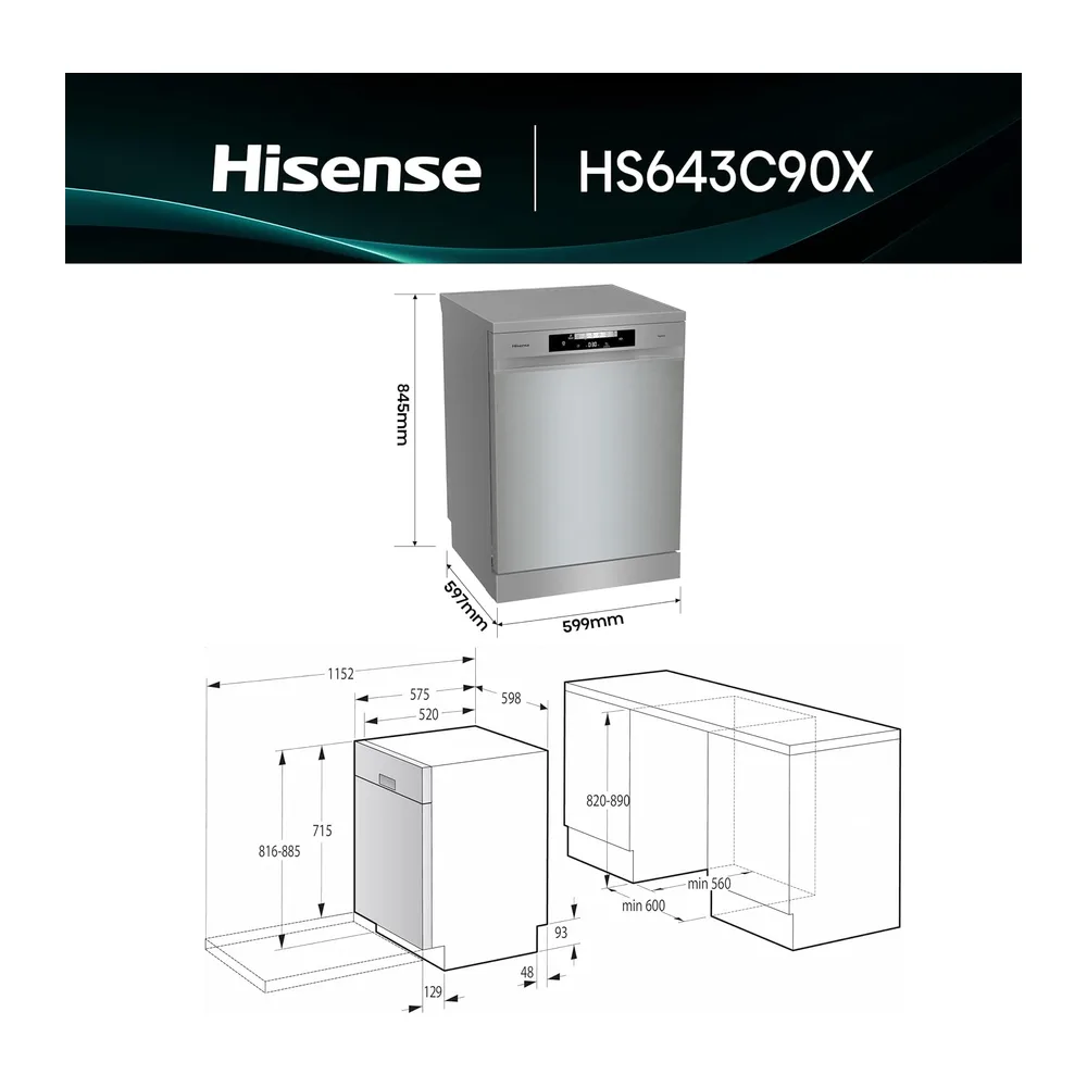Hisense HS643C90X NUOVA Lavastoviglie da Incasso — 2