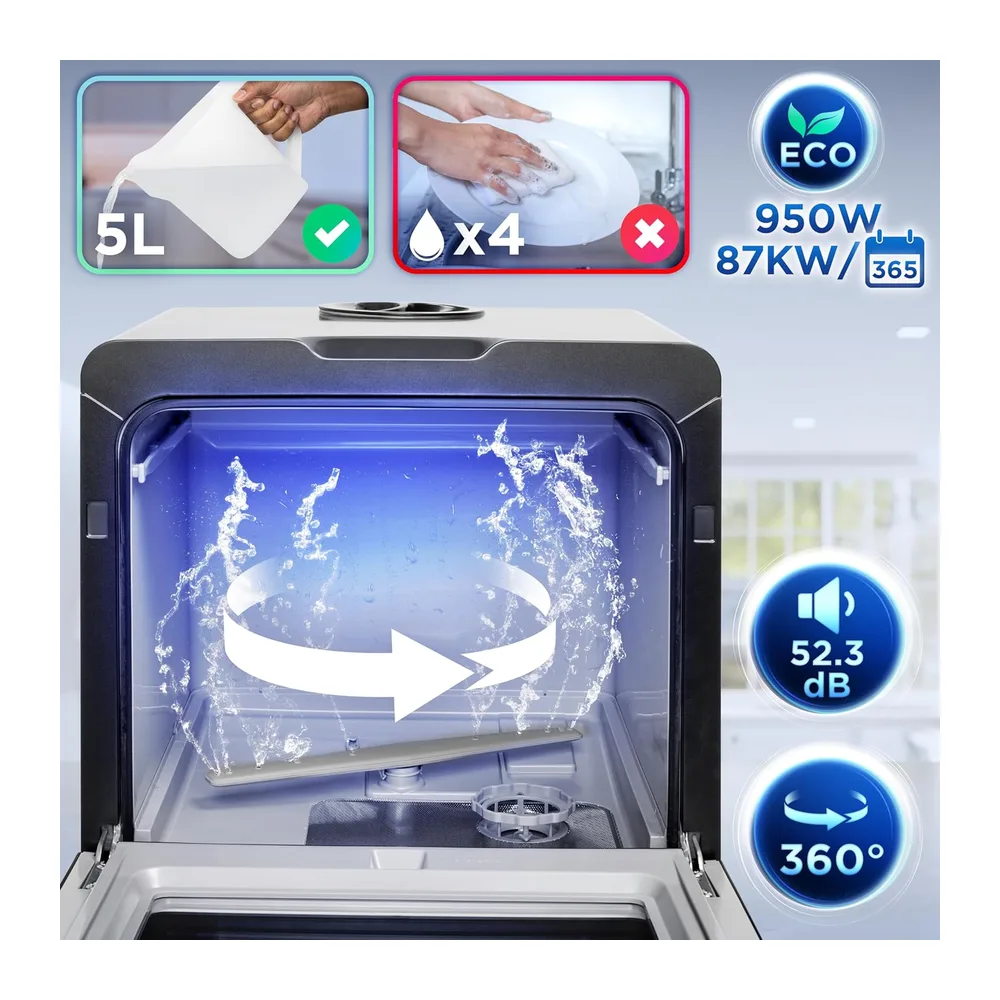 Duronic DW5 BK Mini Lavastoviglie da Tavolo 950W — 6
