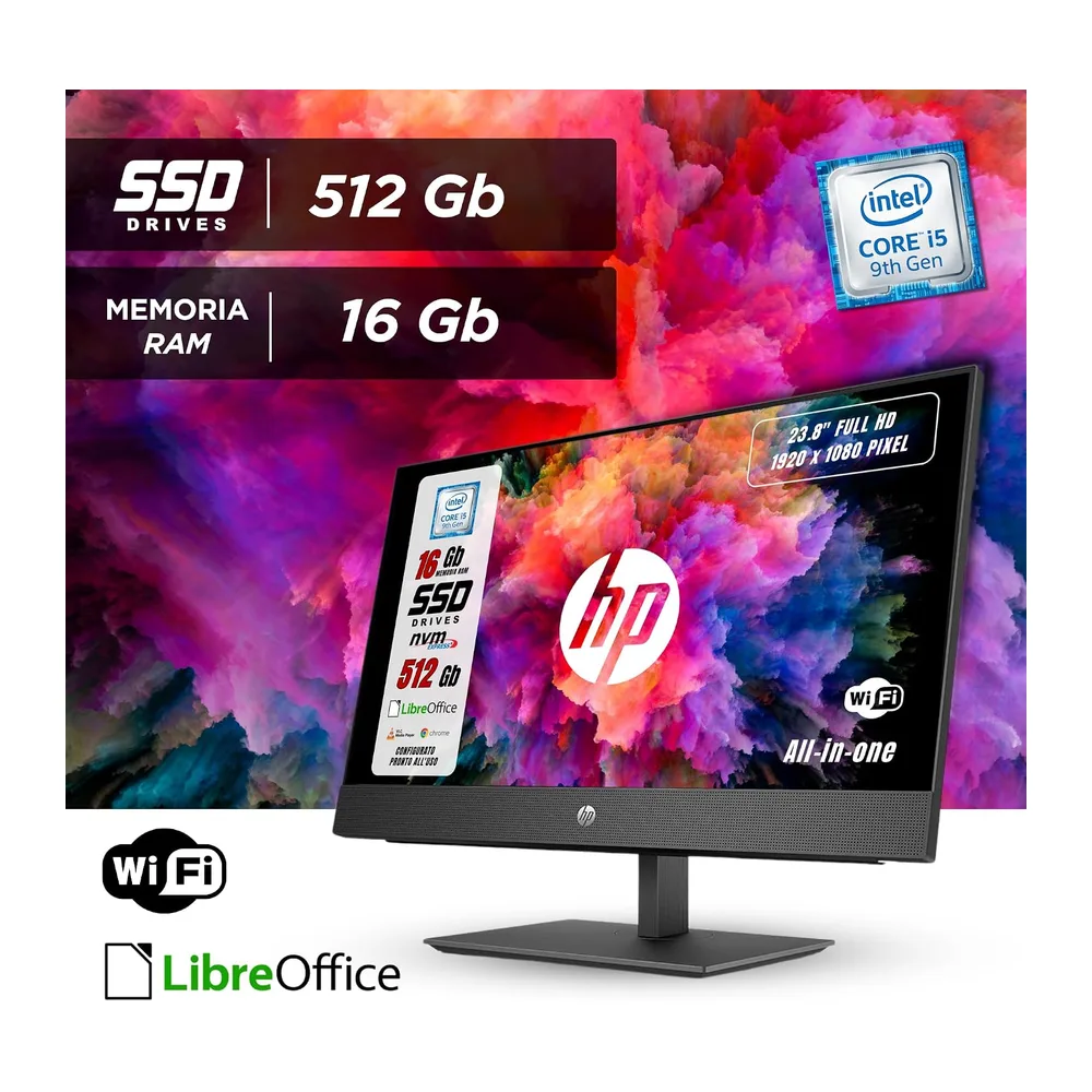 HP ProOne, All In One Pronto all'uso, Display 23,8" FHD, Borderless, Intel i5-9500 6 Core 3.0Ghz, Ram 16GB — 3