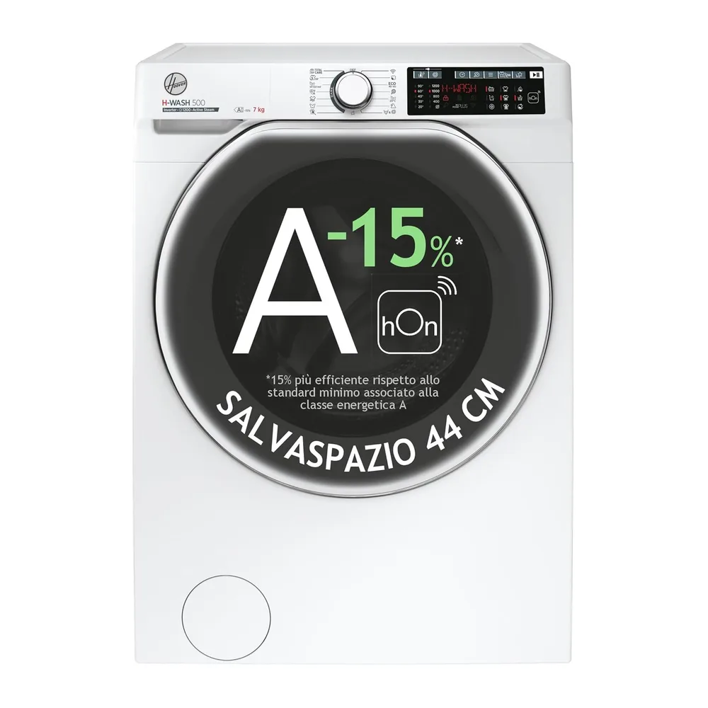 Hoover H-Wash 500 Lavatrice Slim 7 kg, 1200 Giri, Classe A, Motore Inverter Eco-Power, Wi-Fi + Bluetooth,