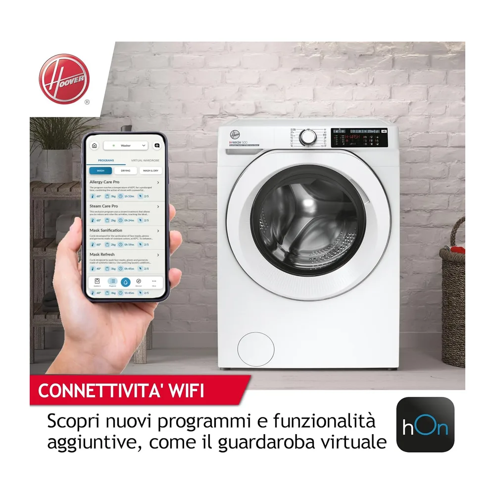 Hoover H-Wash 500 Lavatrice Slim 7 kg, 1200 Giri, Classe A, Motore Inverter Eco-Power, Wi-Fi + Bluetooth, — 4