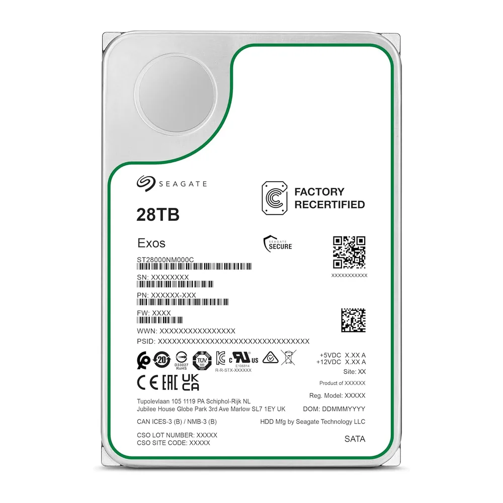 Seagate Exos ST28000NM000C - Disco rigido interno da 28 TB, 3,5", SATA 6 Gb/s 7200RPM, cache 512 MB