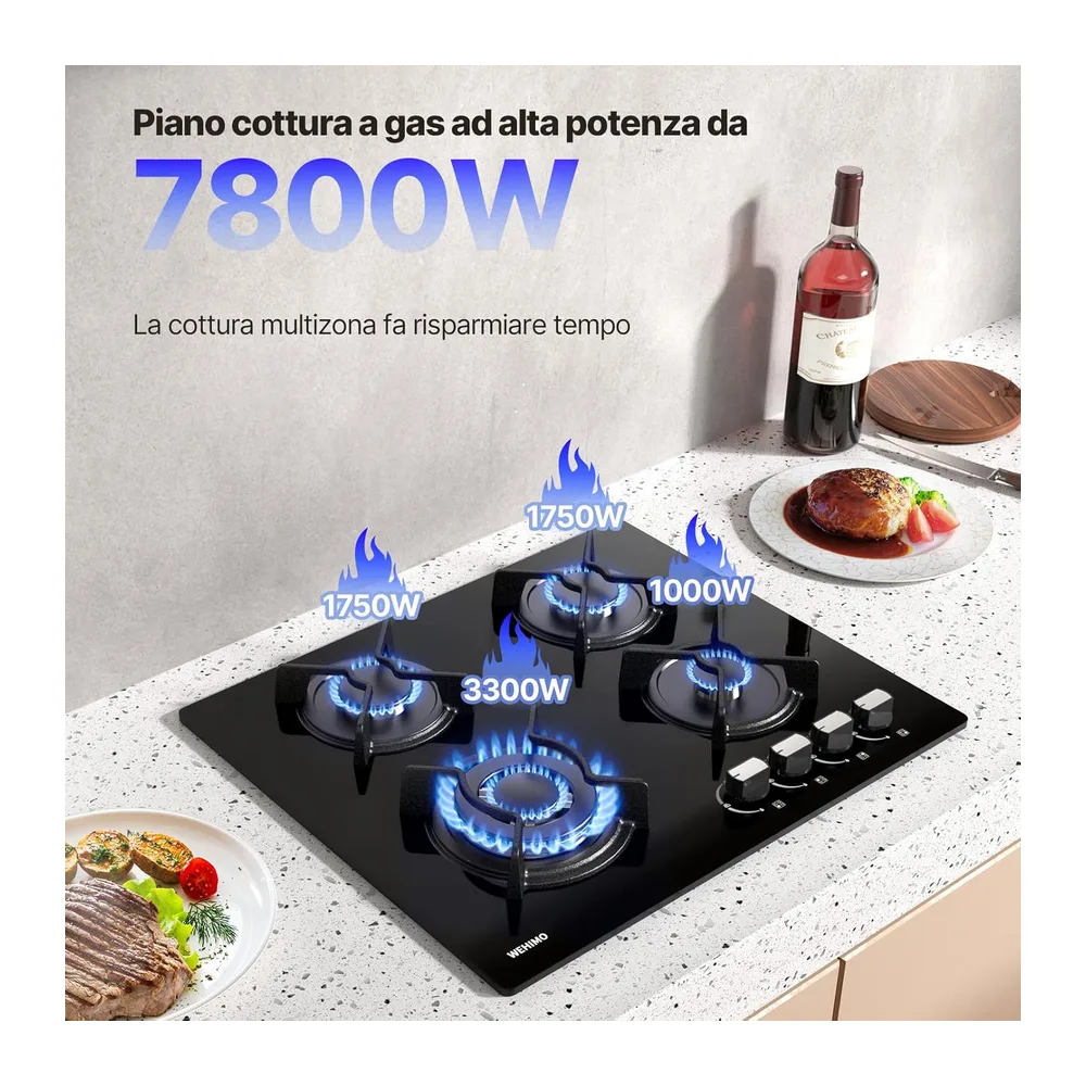 WEHIMO Piano Cottura a Gas 4 Fuochi da Incasso — 3