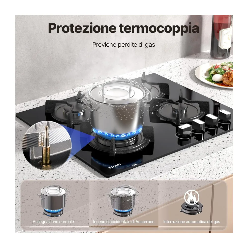 WEHIMO Piano Cottura a Gas 4 Fuochi da Incasso — 4