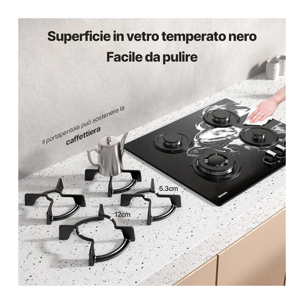 WEHIMO Piano Cottura a Gas 4 Fuochi da Incasso — 5