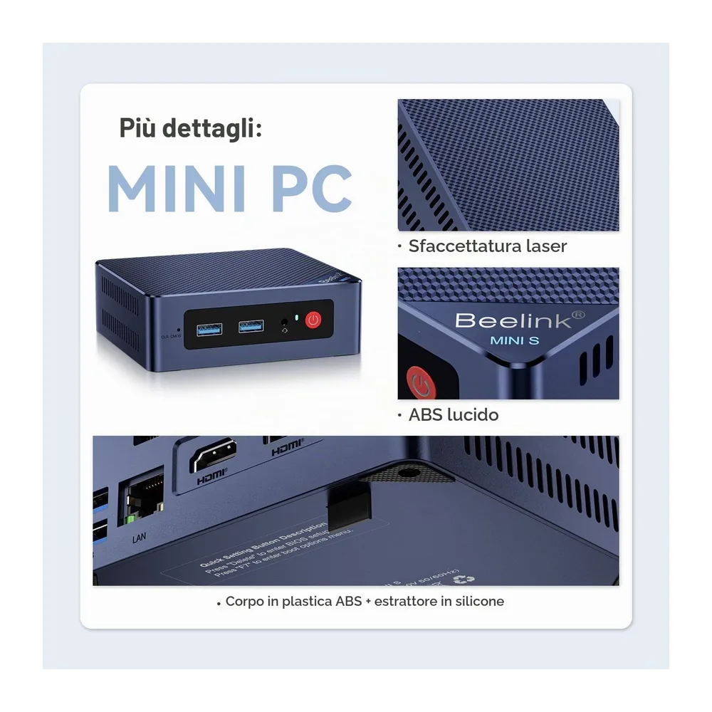 Beelink MINI S12 PRO, Mini PC con processore Intel Alder Lake-N100 (fino a 3,4 GHz), 16 GB RAM + 512 GB SSD, — 3