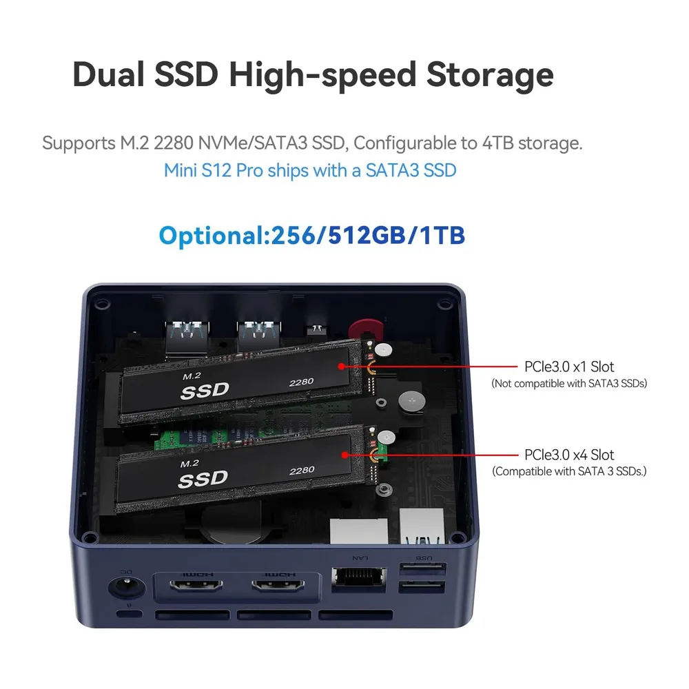 Beelink MINI S12 PRO, Mini PC con processore Intel Alder Lake-N100 (fino a 3,4 GHz), 16 GB RAM + 512 GB SSD, — 6