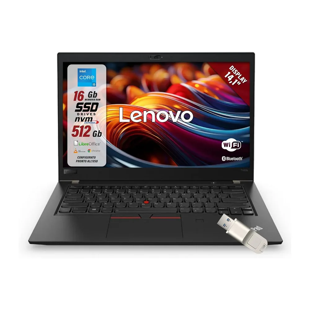 Lenovo ThinkPad - Pc Portatile Intel i5-8365u 4 Core 1.6Ghz - Ram 8Gb SSD 256Gb - Display 14.1" FHD - Win 11