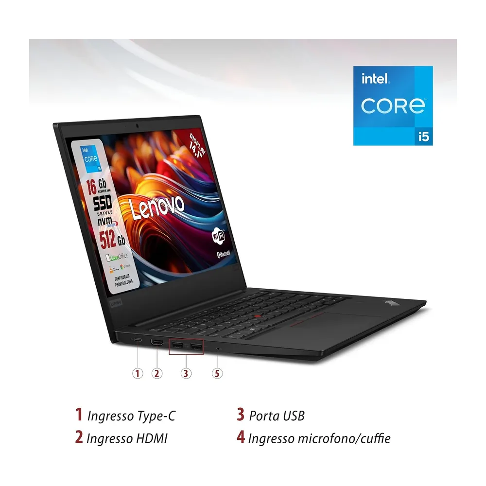 Lenovo ThinkPad - Pc Portatile Intel i5-8365u 4 Core 1.6Ghz - Ram 8Gb SSD 256Gb - Display 14.1" FHD - Win 11 — 3