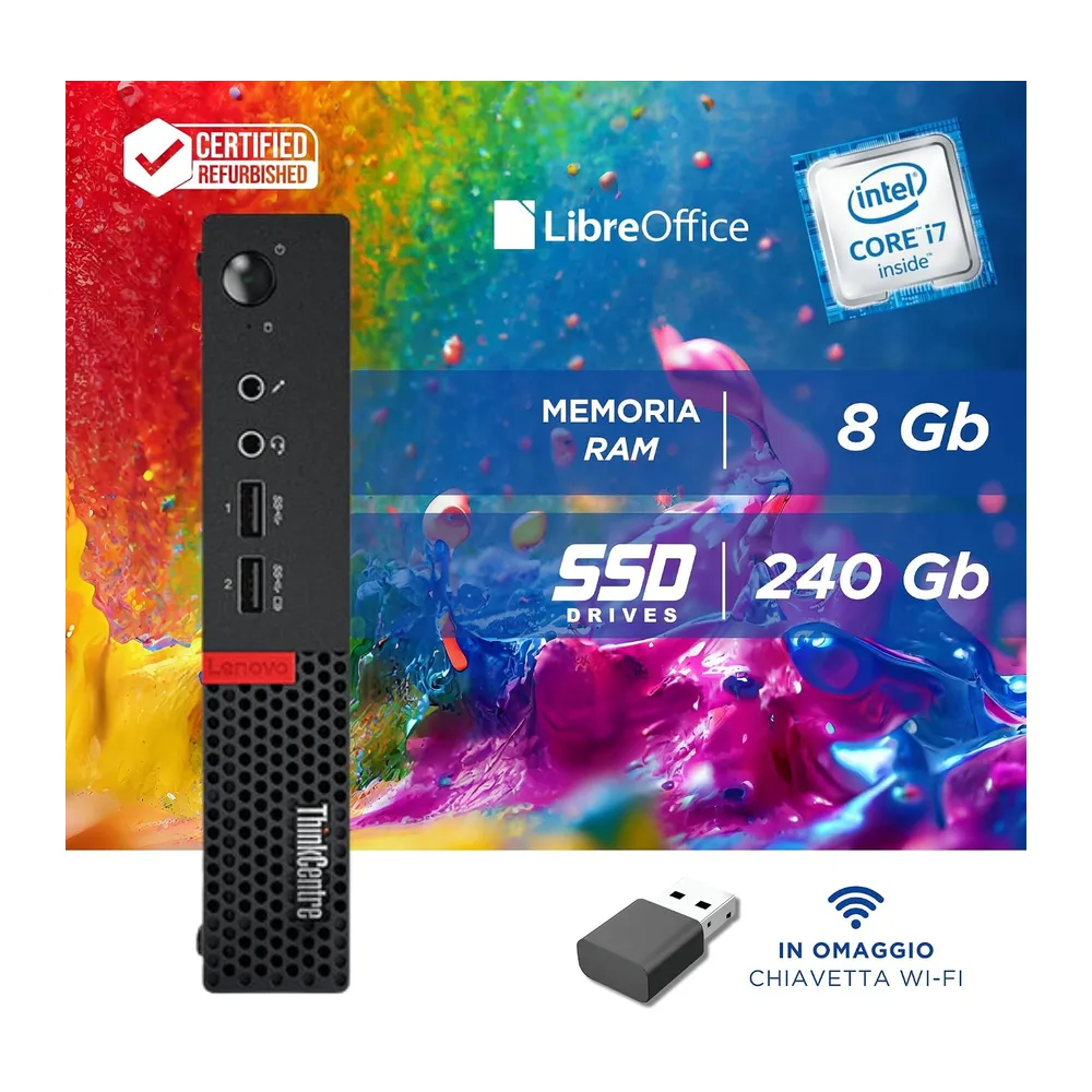 Lenovo ThinkCentre, Mini Pc Tiny, Intel i7-6700T 4 Core 3.4Ghz, Ram 8Gb SSD 240Gb, Pc Desktop Mini Pronto — 3