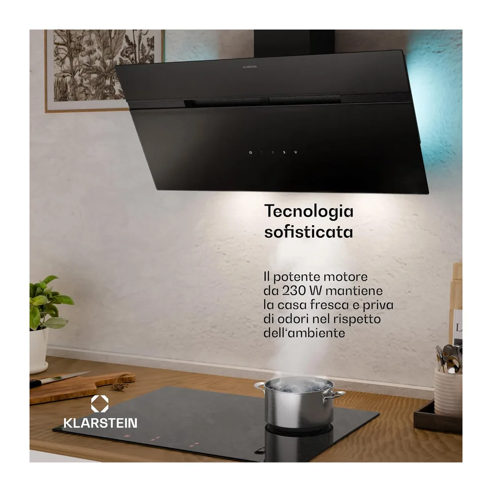 Klarstein Alina - Cappa Aspirante, 90cm, Cappa a Parete, 615 m³/ora, Classe A, LED a 9 Colori, Touch Control, — 3