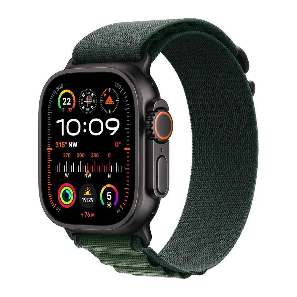 Apple Watch Ultra 2 [GPS + Celular, 49mm] Cassa in titanio nero e Alpine Loop verde, M (Ricondizionato)