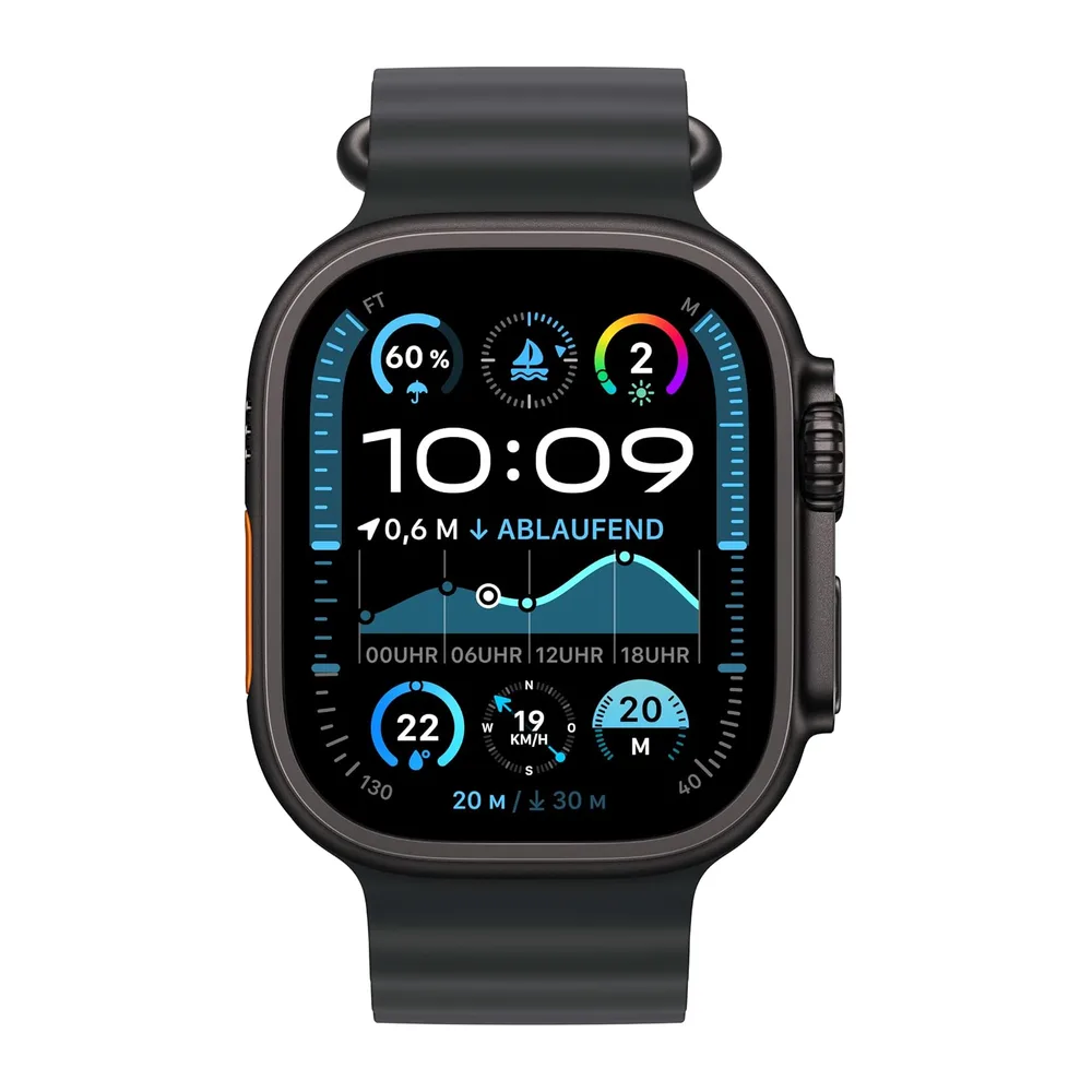 Apple Watch Ultra 2 [GPS + Cellular, 49mm] Cassa in titanio nero con cinturino oceano nero, taglia unica — 2