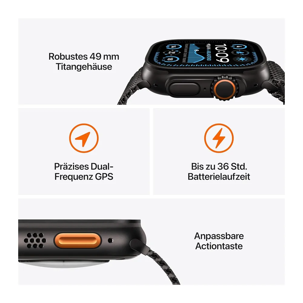 Apple Watch Ultra 2 [GPS + Cellular, 49mm] Cassa in titanio nero con cinturino oceano nero, taglia unica — 3
