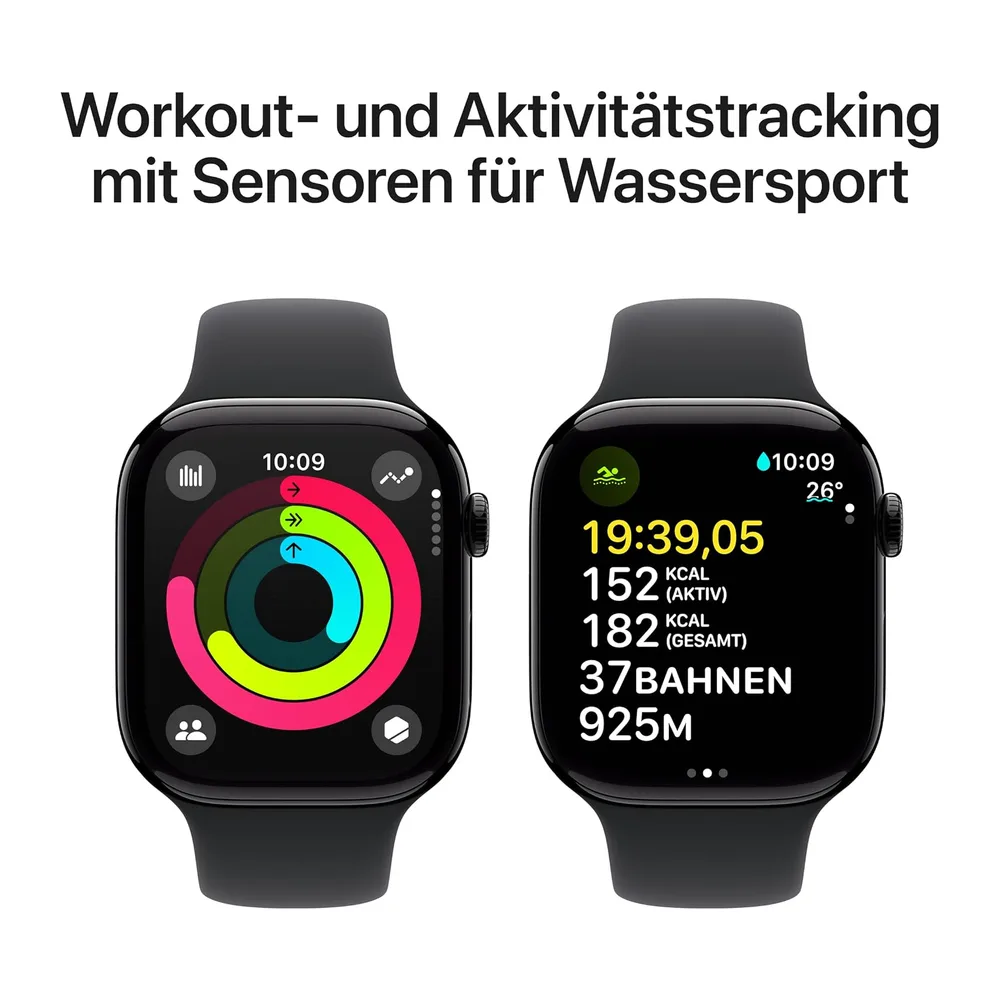 Apple Watch Series 10 [GPS+ Cellular, 46mm] - Cassa in alluminio Nero Black con Banda Sportiva Nera, M/L — 4