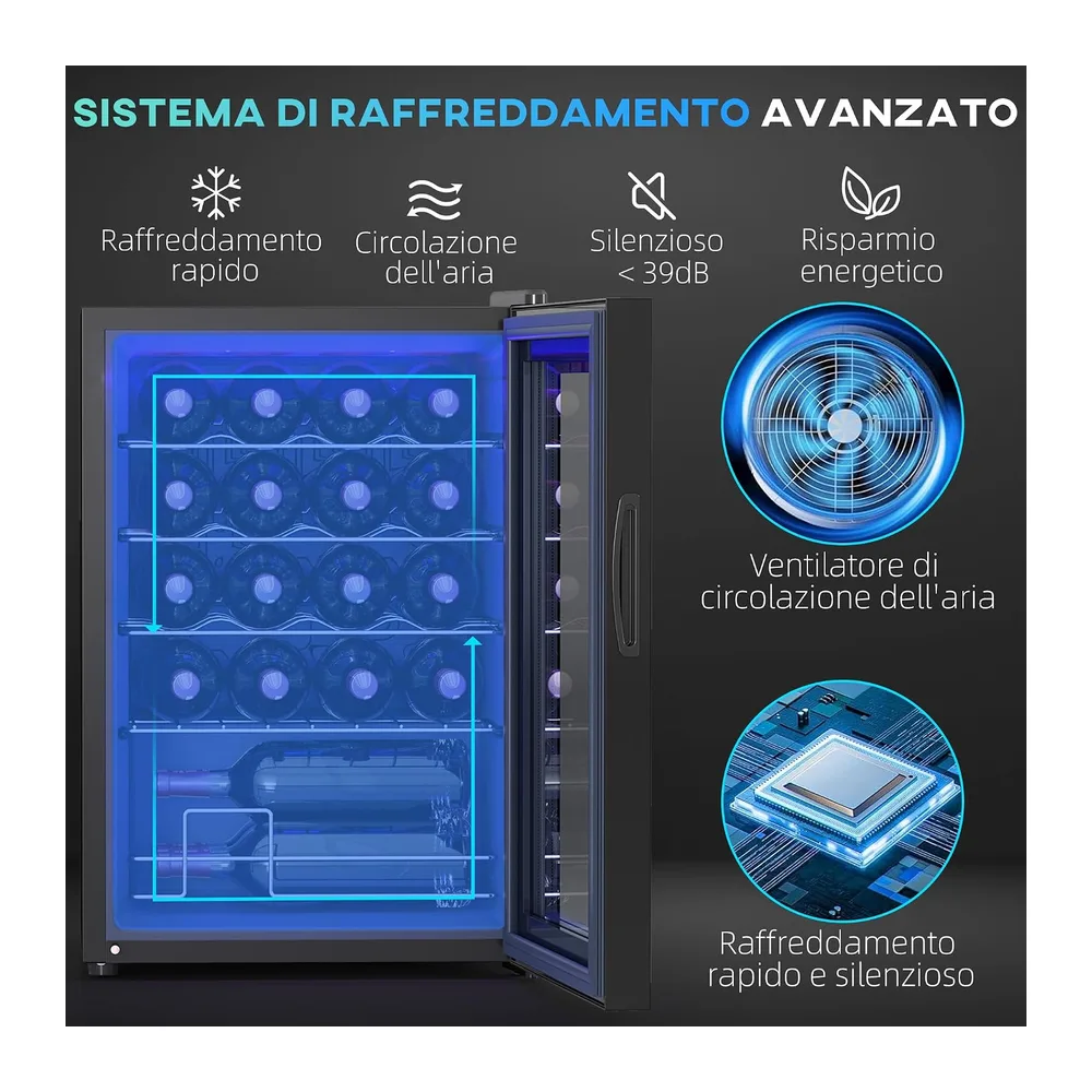 HOMCOM Cantinetta Vino Refrigerata 20 Bottiglie 53L 5-18℃ — 3