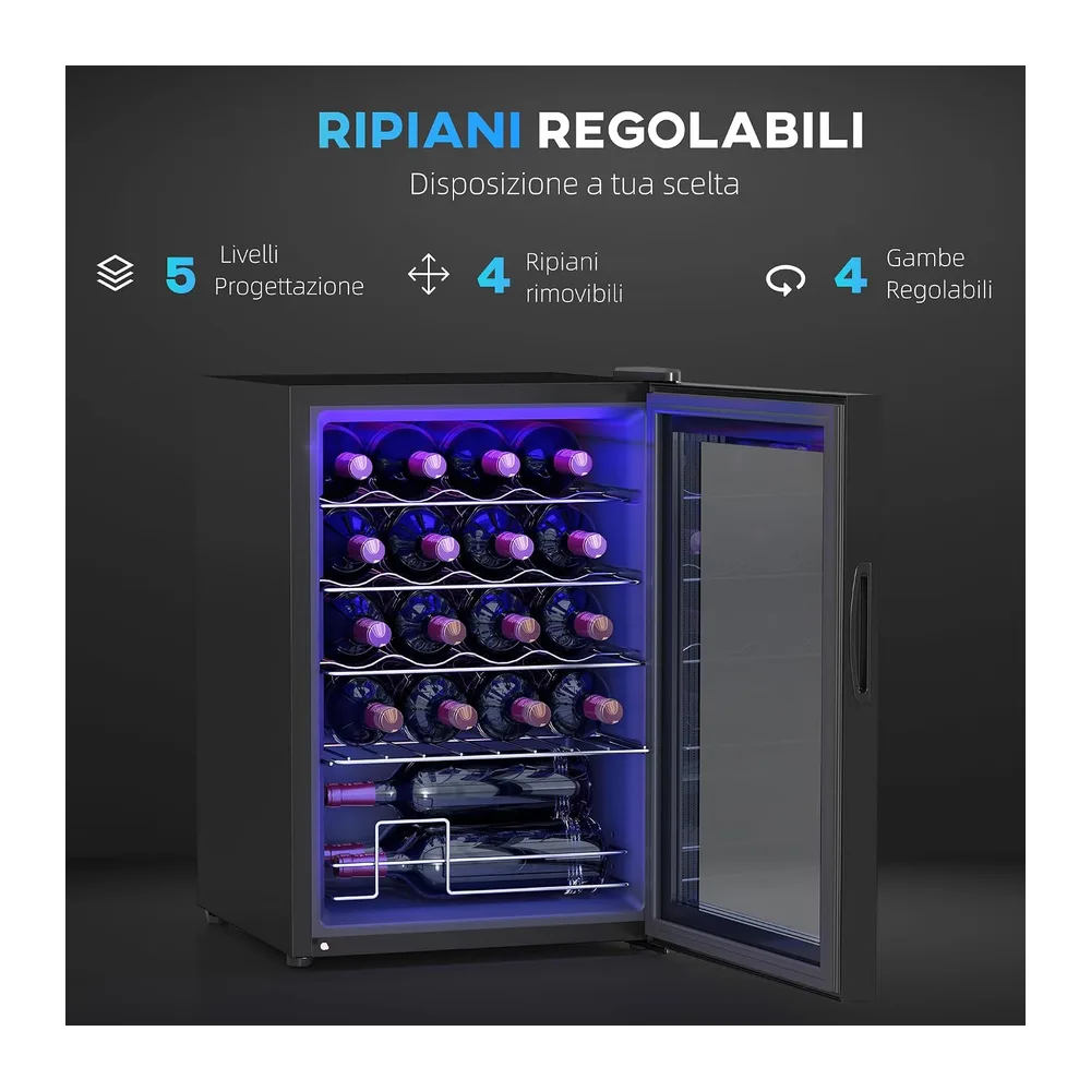HOMCOM Cantinetta Vino Refrigerata 20 Bottiglie 53L 5-18℃ — 5