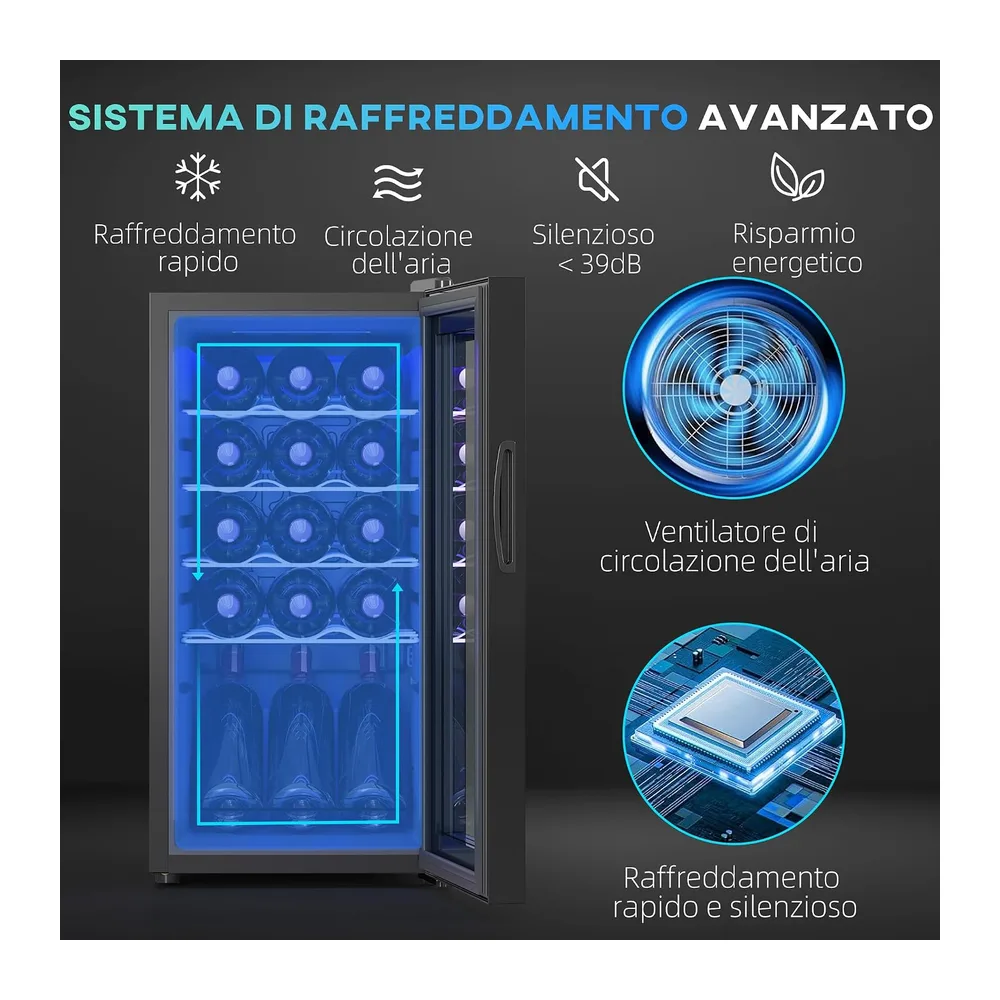 HOMCOM Cantinetta Vino Refrigerata 15 Bottiglie 44L 5-18℃ Nero [Classe di efficienza energetica G] — 3