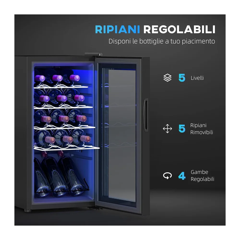 HOMCOM Cantinetta Vino Refrigerata 15 Bottiglie 44L 5-18℃ Nero [Classe di efficienza energetica G] — 5