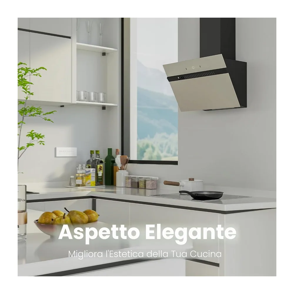 FIREGAS Cappa Inclinata 60 cm, 684 m³/h, 9 Vel, Touch/Gesti, A+++, Grigio [Classe di efficienza energetica — 2