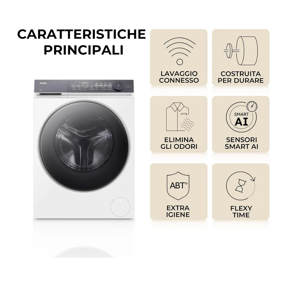 Haier I-Pro Serie 7 Plus, Lavatrice a carica frontale 8 KG, Libera Installazione, Classe A-25%, 1400 giri, — 2