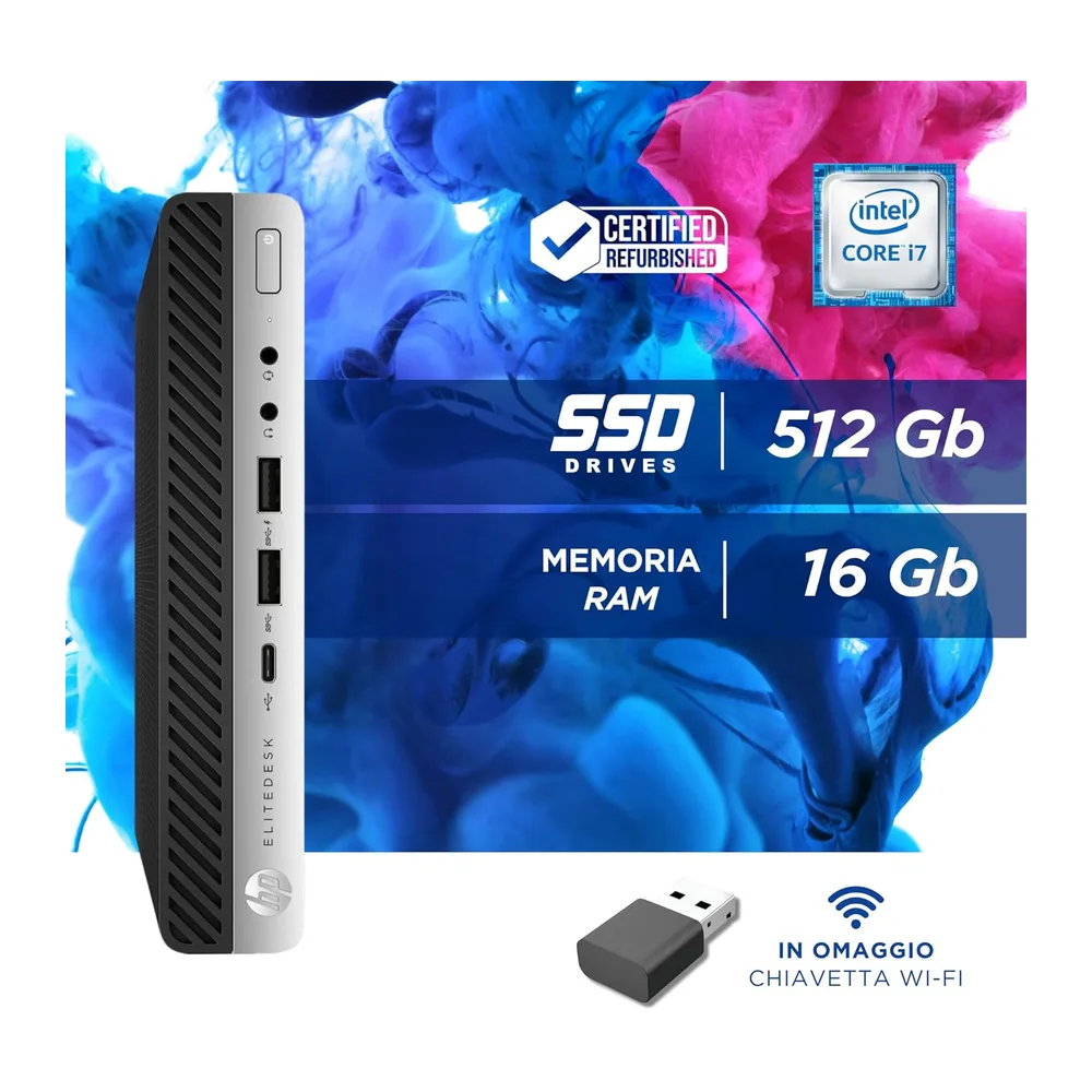 HP Elitedesk - Mini Pc Tiny Intel i7-6700 4 Core 3.4 Ghz - Ram 16Gb SSD 512Gb - Win 11 Pc Desktop Mini - LAN, — 2