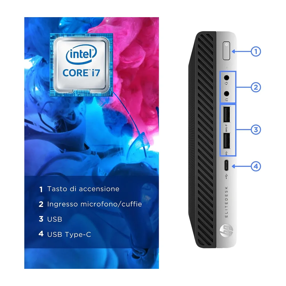 HP Elitedesk - Mini Pc Tiny Intel i7-6700 4 Core 3.4 Ghz - Ram 16Gb SSD 512Gb - Win 11 Pc Desktop Mini - LAN, — 4