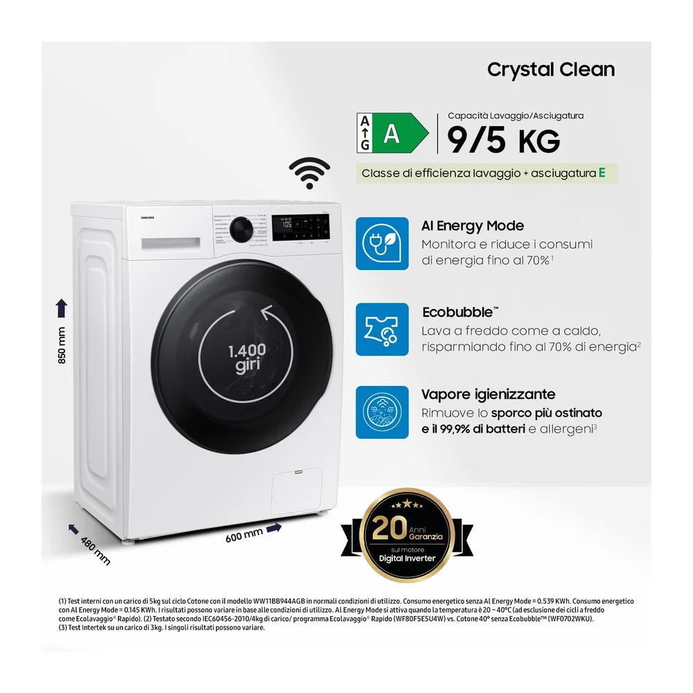 Samsung Lavasciuga Crystal Clean Slim WD90DG5G34BE — 2