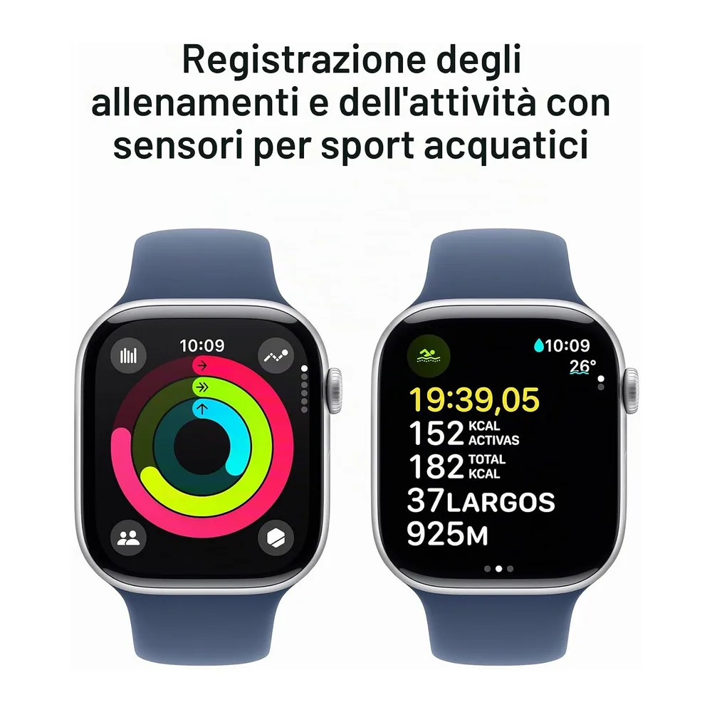 Apple Watch Series 10 [GPS + Cellulare, 46mm] - Case Argento in Alluminio con Cinturino Sport Denim, S/M — 4
