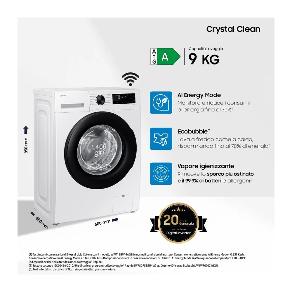 Samsung Lavatrice Slim Crystal Clean WW90DG5G34AEET Libera installazione — 2