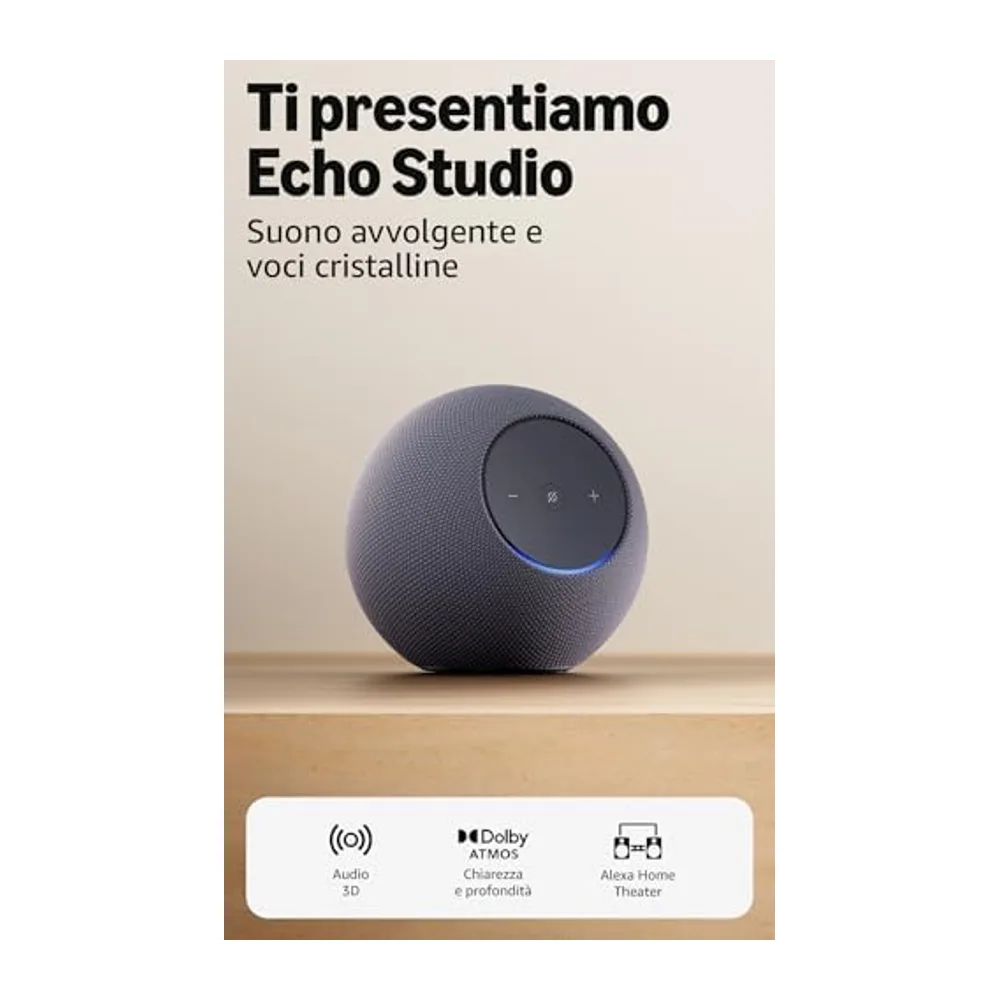 Amazon Echo Studio (ultimo modello), design compatto, audio 3D immersivo e Dolby Atmos, (grafite), con — 3