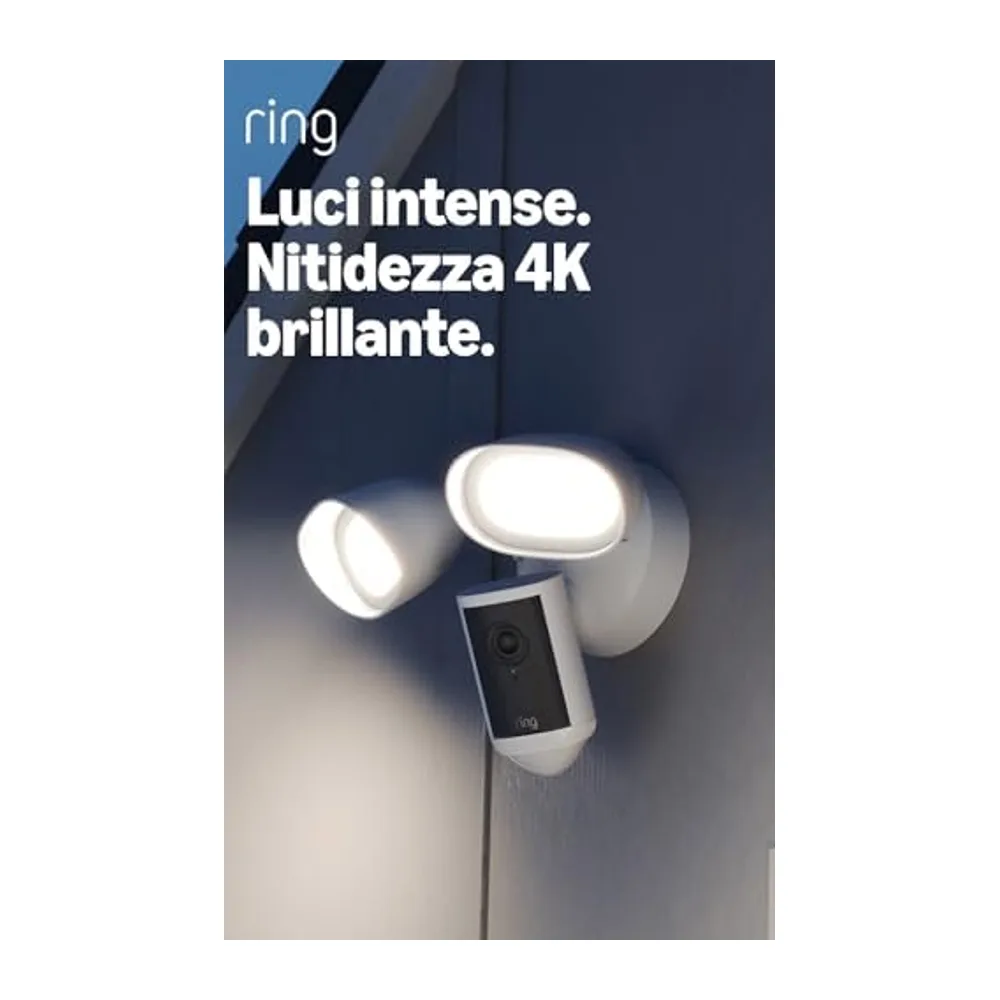 Ring Floodlight Camera 4K Pro, videocamera con proiettori (ultimo modello), Videocamera di sicurezza esterna,