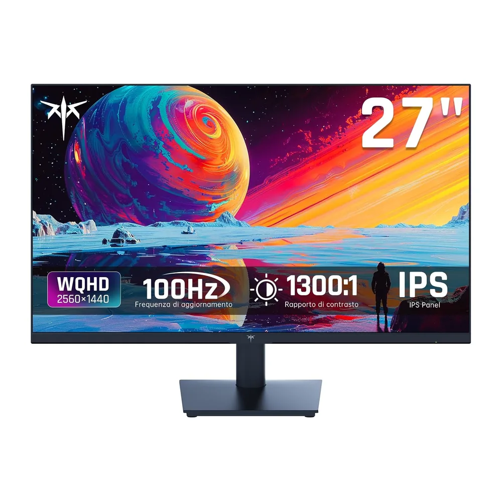 KTC Monitor 27 Pollici QHD 2K 2560×1440, 100Hz (OC 120Hz), Pannello IPS, HDR10, Adaptive Sync, 126% sRGB, 96%