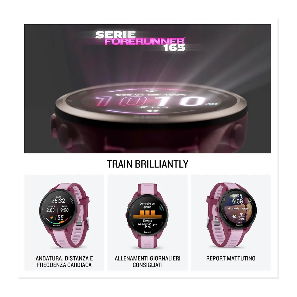 Garmin Forerunner 165, Smartwatch per la corsa, 43mm, Musica, App di Streaming, GPS, Cardio, VO2max, Report — 2