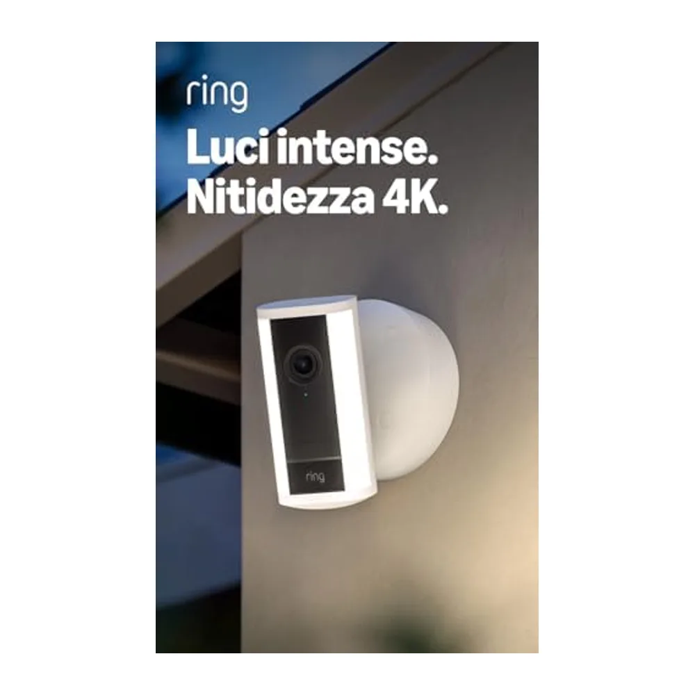 Ring Spotlight Camera 4K Pro, videocamera con faretti cablata (ultimo modello), Videocamera di sicurezza per