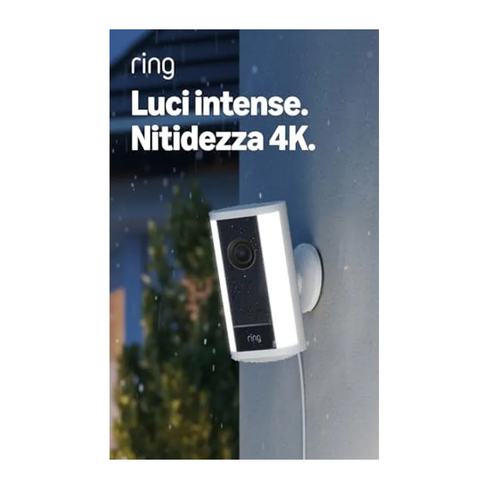 Ring Spotlight Camera 4K Pro, videocamera con faretti (ultimo modello), plug-in, Videocamera di sicurezza per