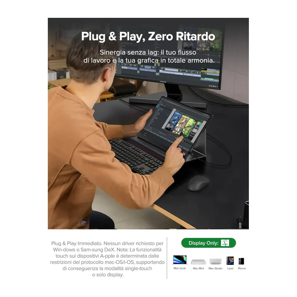 UPERFECT Monitor Portatile Touchscreen 15.6" 125% sRGB Opaco HDR 2000:1 [Classe di efficienza energetica A] — 3