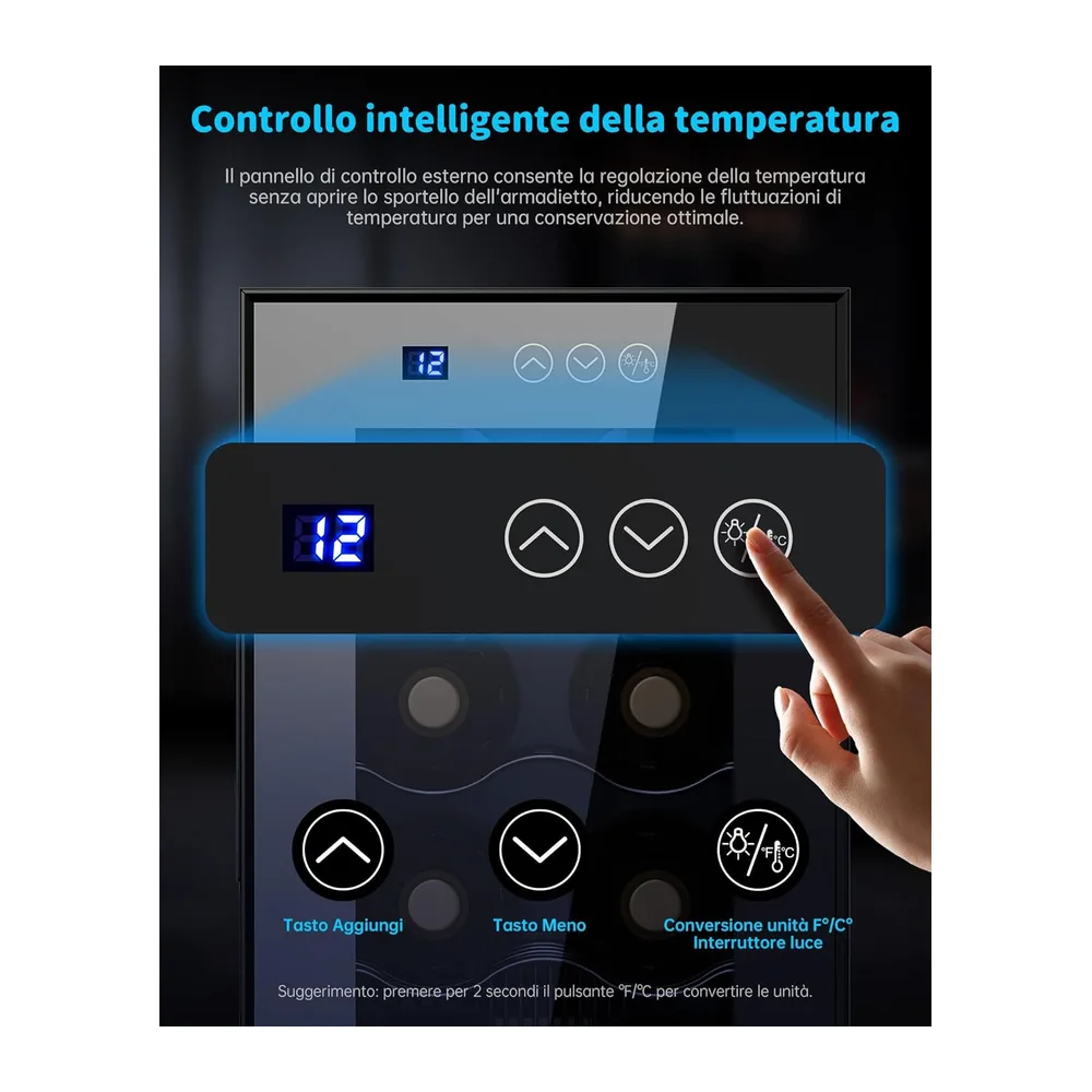 WIE Cantinetta Vino 12 Bottiglie, Raffreddamento Termoelettrico, Cantina Vino con LED Schermo tattile, Porta — 4