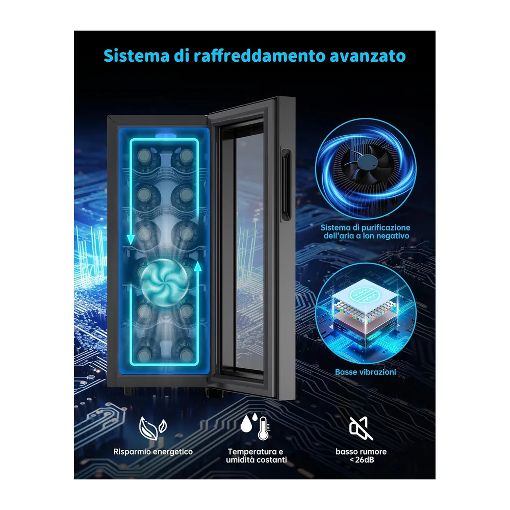WIE Cantinetta Vino 12 Bottiglie, Raffreddamento Termoelettrico, Cantina Vino con LED Schermo tattile, Porta — 5