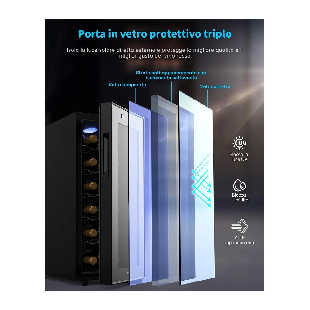 WIE Cantinetta Vino 12 Bottiglie, Raffreddamento Termoelettrico, Cantina Vino con LED Schermo tattile, Porta — 6